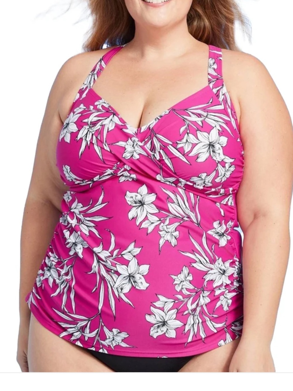 Kona Sol tankini top bold fuchsia and white floral print 3x